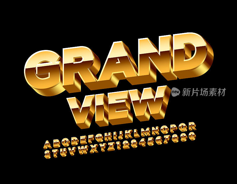向量金色标志Grand View豪华闪亮的字母和数字